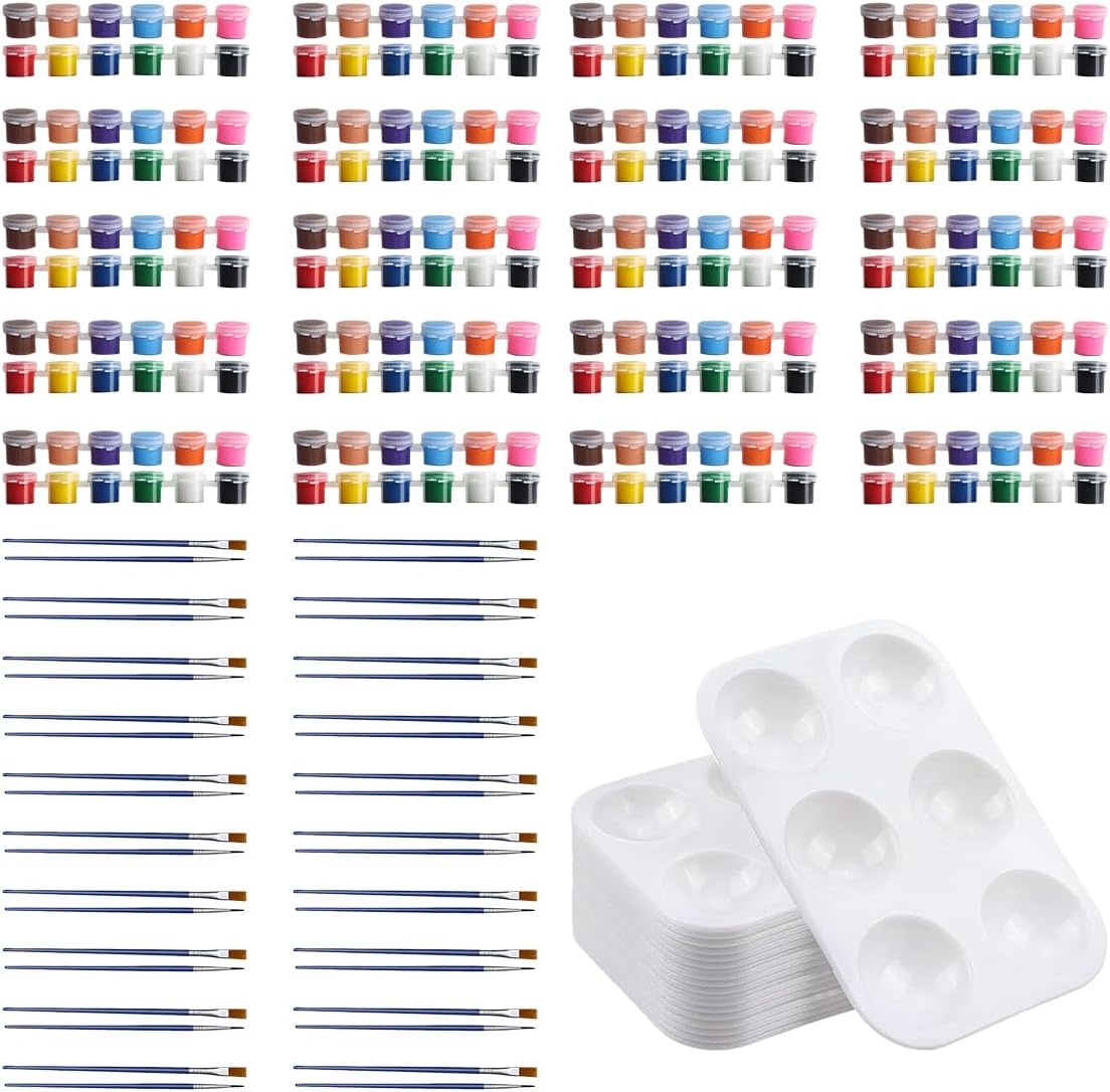 300 Pcs Mini Acrylic Paint Strips Set Colors Paint Brushes Palettes