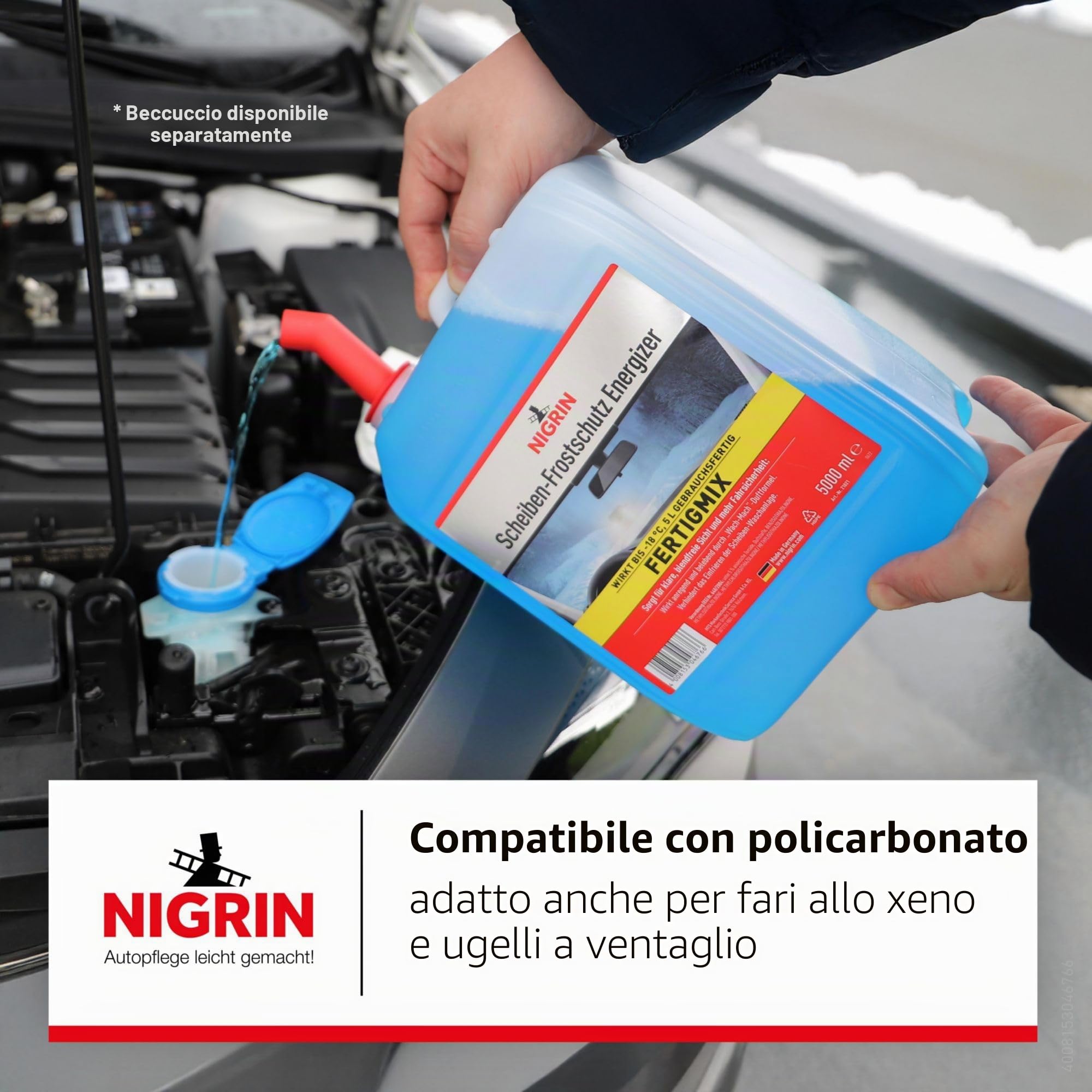 NIGRIN Liquido Antigelo per Parabrezza ENERGIZER Pronto all'Uso -18°, ad azione rapida, senza aloni e previene il ricongelamento, blu, 5 litri
