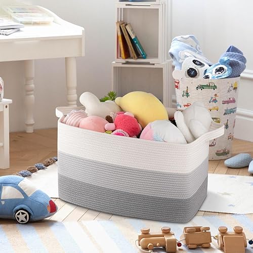 Vista 65 de OIAHOMY Cesta de almacenamiento, cestas tejidas para almacenamiento, cesta de cuerda de algodón para juguetes, cestas de toalla para baño, paquete