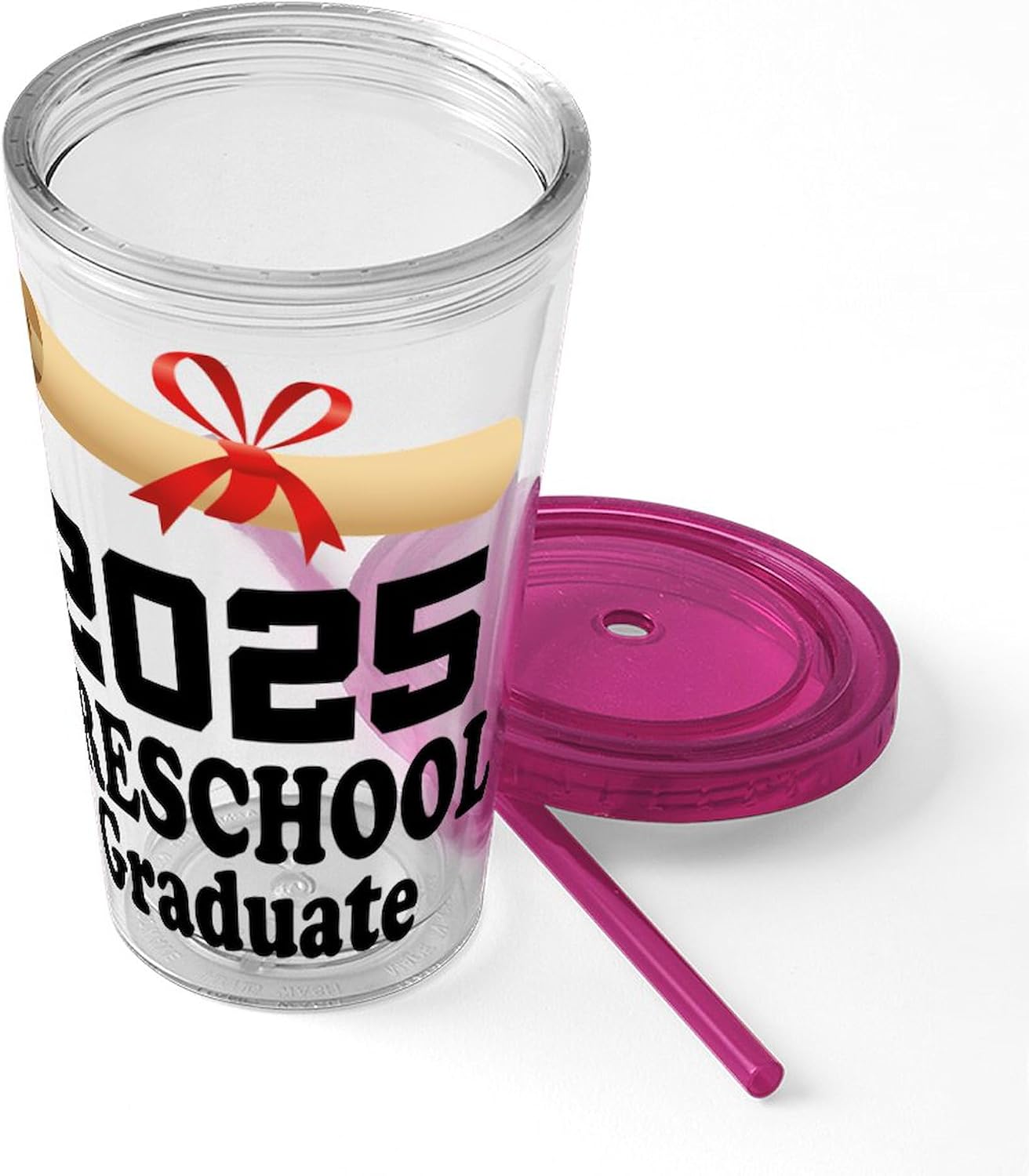 CafePress 2025 Preschool Graduate Diploma 16 oz Insulated Straw Tumbler with Lid