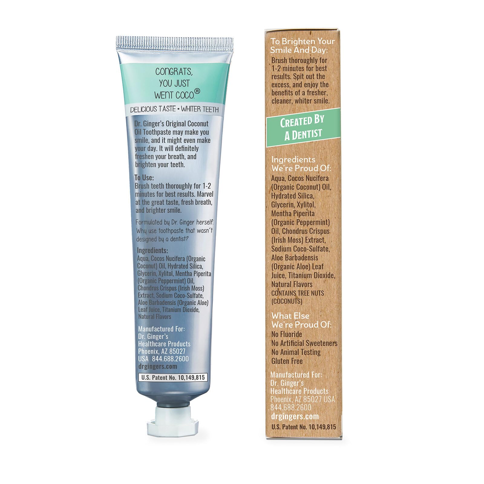 Dr. Gingers - Menta de coco con pasta de dientes de aceite de coco sin fluoruro - 4 oz.