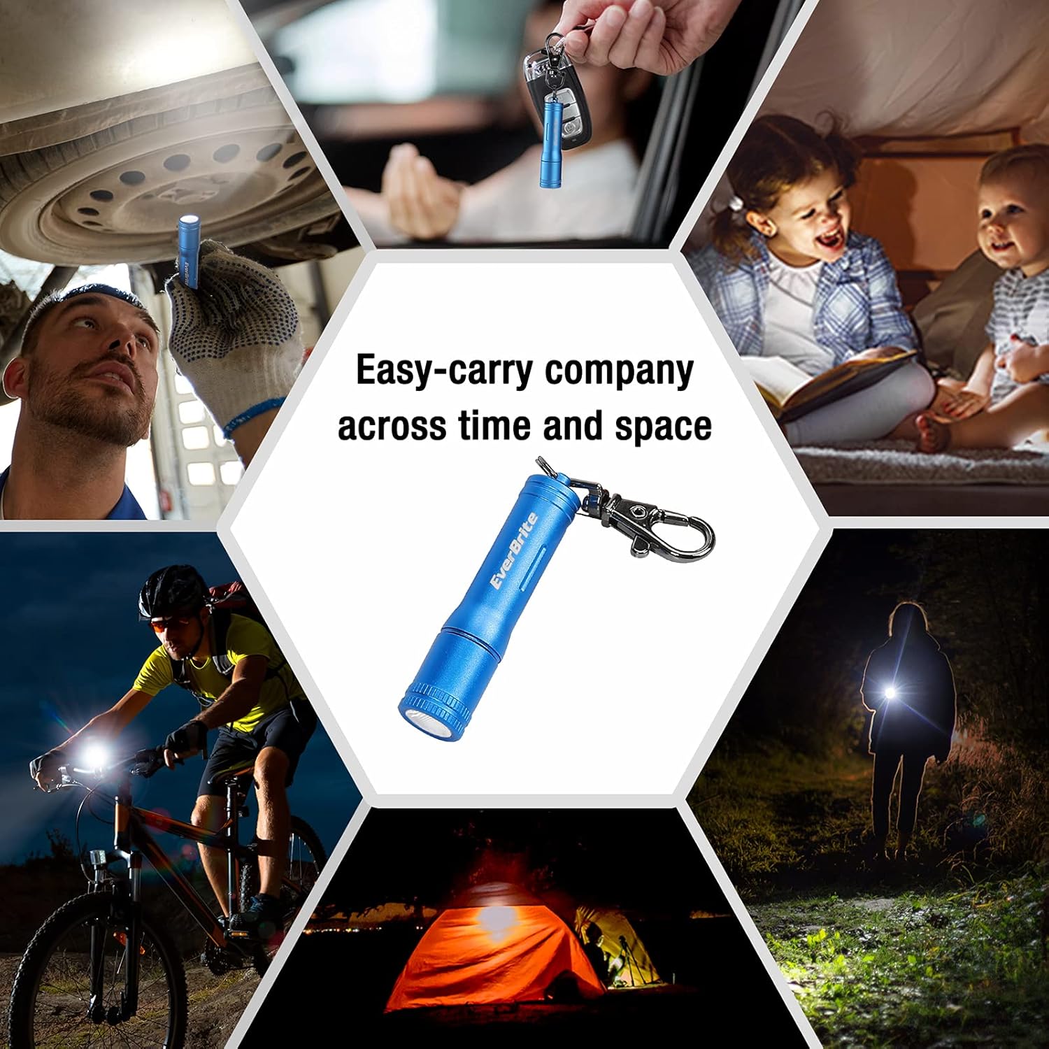 EverBrite Keychain LED Flashlight Mini Bright Key Ring Portable Pocket Torch for EDC, Party Favors, Night Reading, Camping, Power Outage, Emergency, AAA Battery Included, Blue