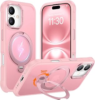 Temdan Designed for iPhone 16 Case,[with 360°Rotatable Invisible Magnetic O-Ring Stand][Military Grade Shockproof][Compatible with MagSafe] Anti-Slip Translucent Matte Phone Case 6.1"