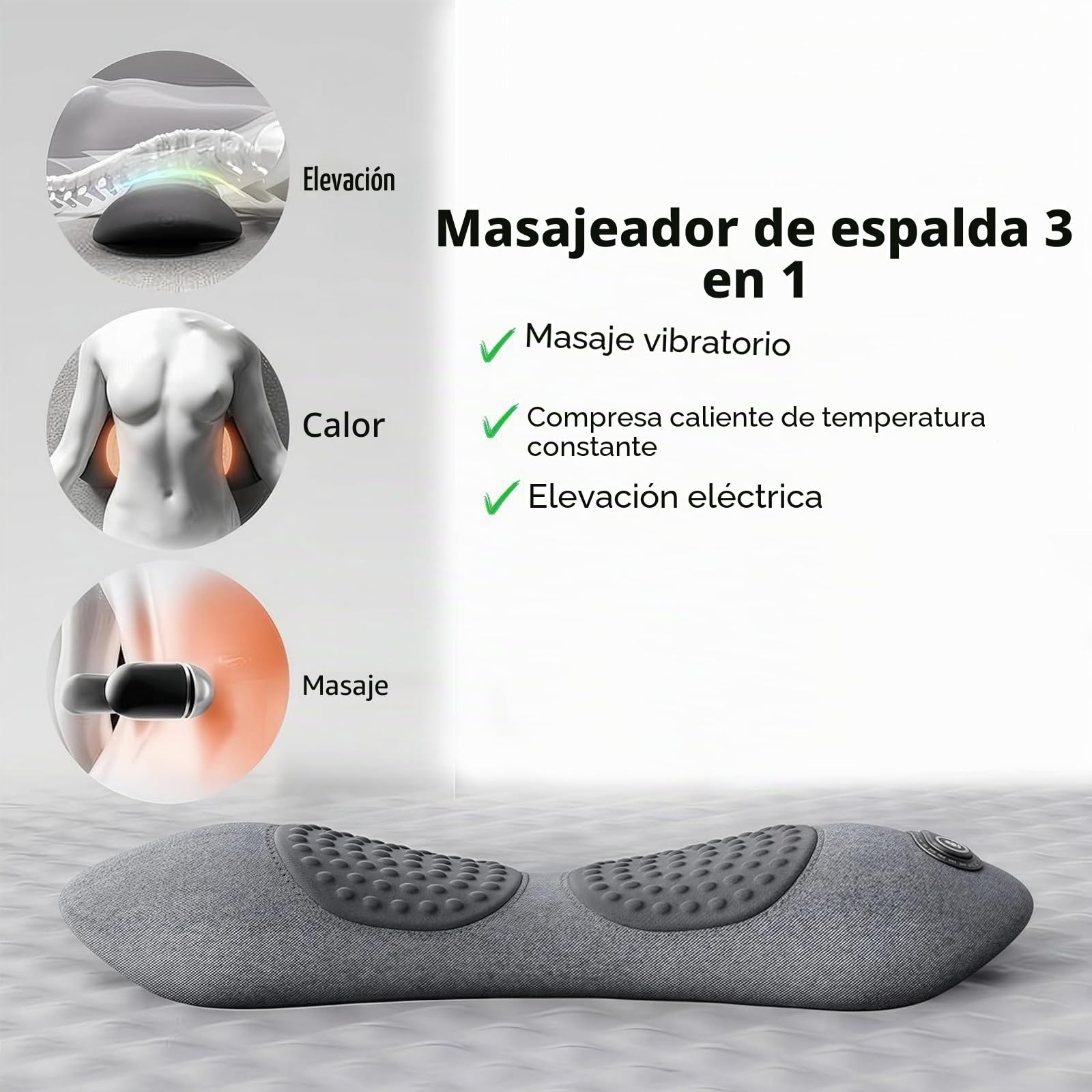 Prevalnt Theraback Masajeador de Espalda 3 en 1, Terapia de Espalda Theraback 3 en 1 (2026), Masajeador para Ciática de Triple Fusión con Tracción, Vibración y Calor para Espalda y Cuello (Black)