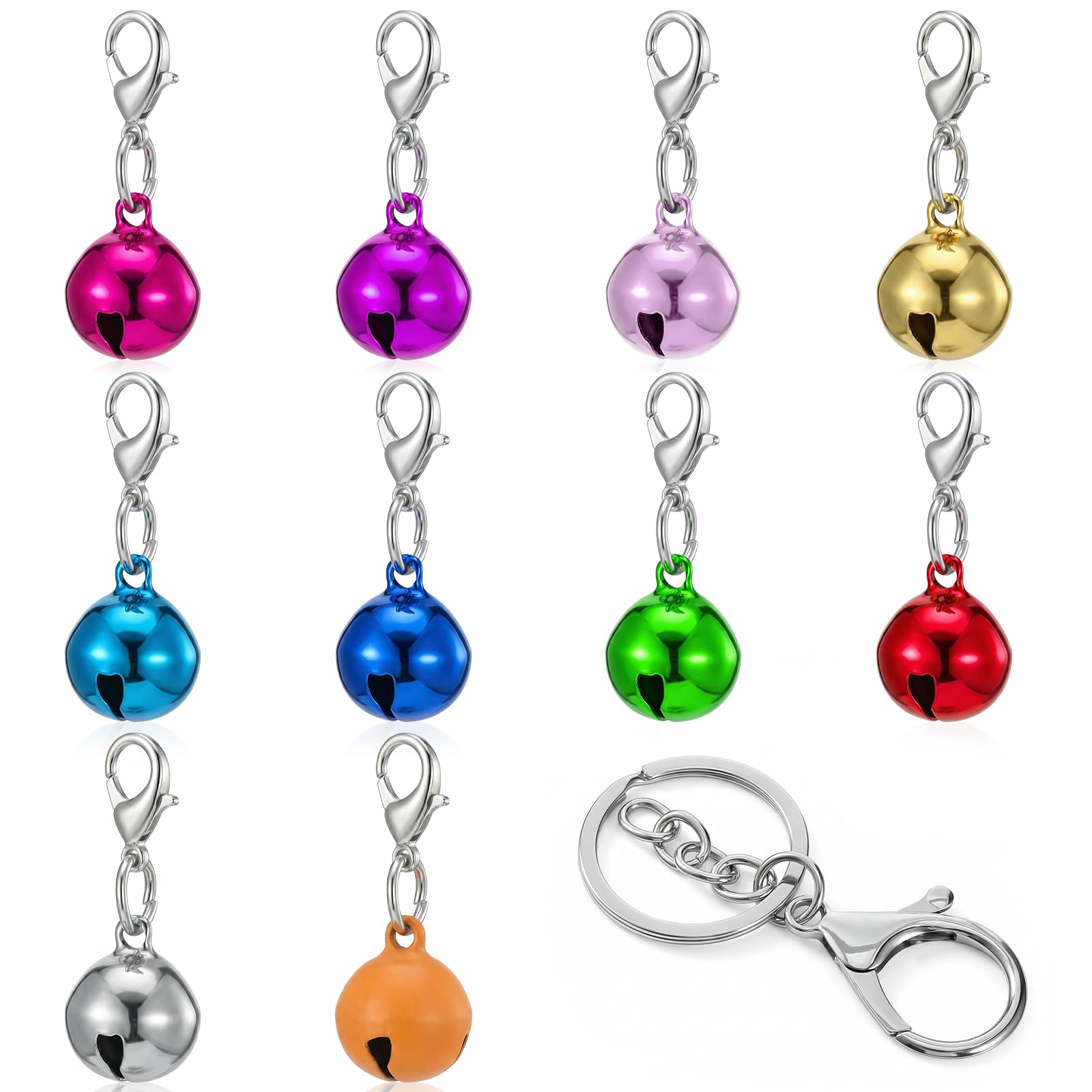 10PCS Cat Collar Bell Pet Bells for Cat Dog Collar, Small Pet Collars Bells with 1pack Keychain Pets Pendant Accessories Multicolor Cats Dog Collars Charm for Christmas Decoration, Loud Crisp Sound