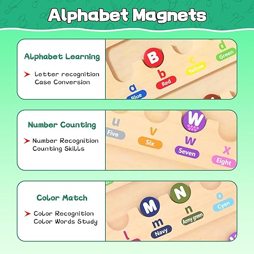 Miniatura 4 de TUEVAK Tablero magnético del laberinto del alfabeto, rompecabezas de aprendizaje ABC, juguetes de clasificación de colores y números para niños