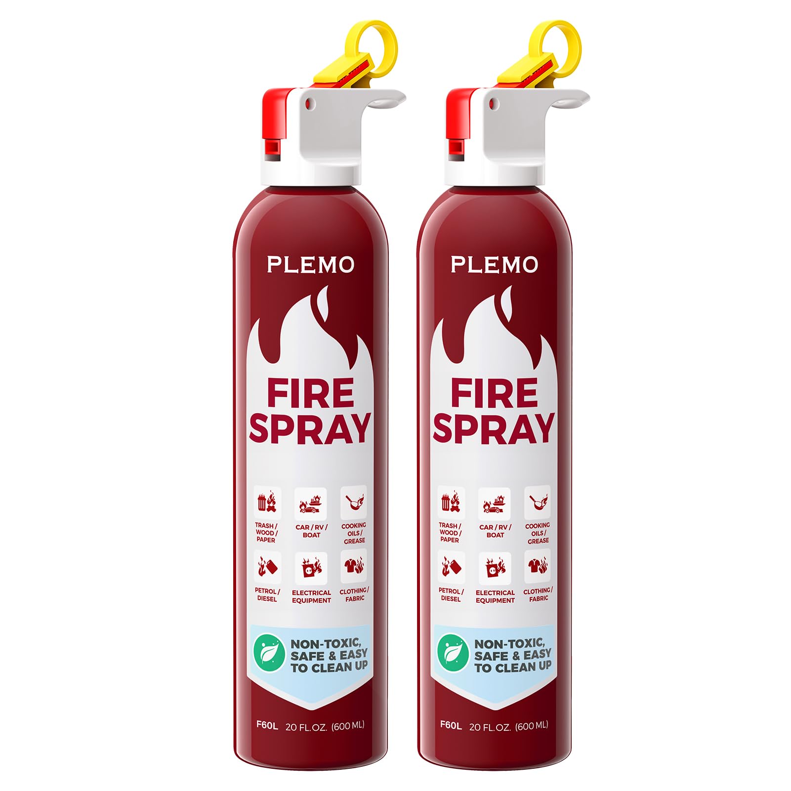 PLEMO Fire Extinguisher for Home, All-in-1 Fire Extinguisher for Car, Kitchen, RV, Garage, Truck, and Camping, Fire Spray Cold-Resistant, F60L, 2-Pack