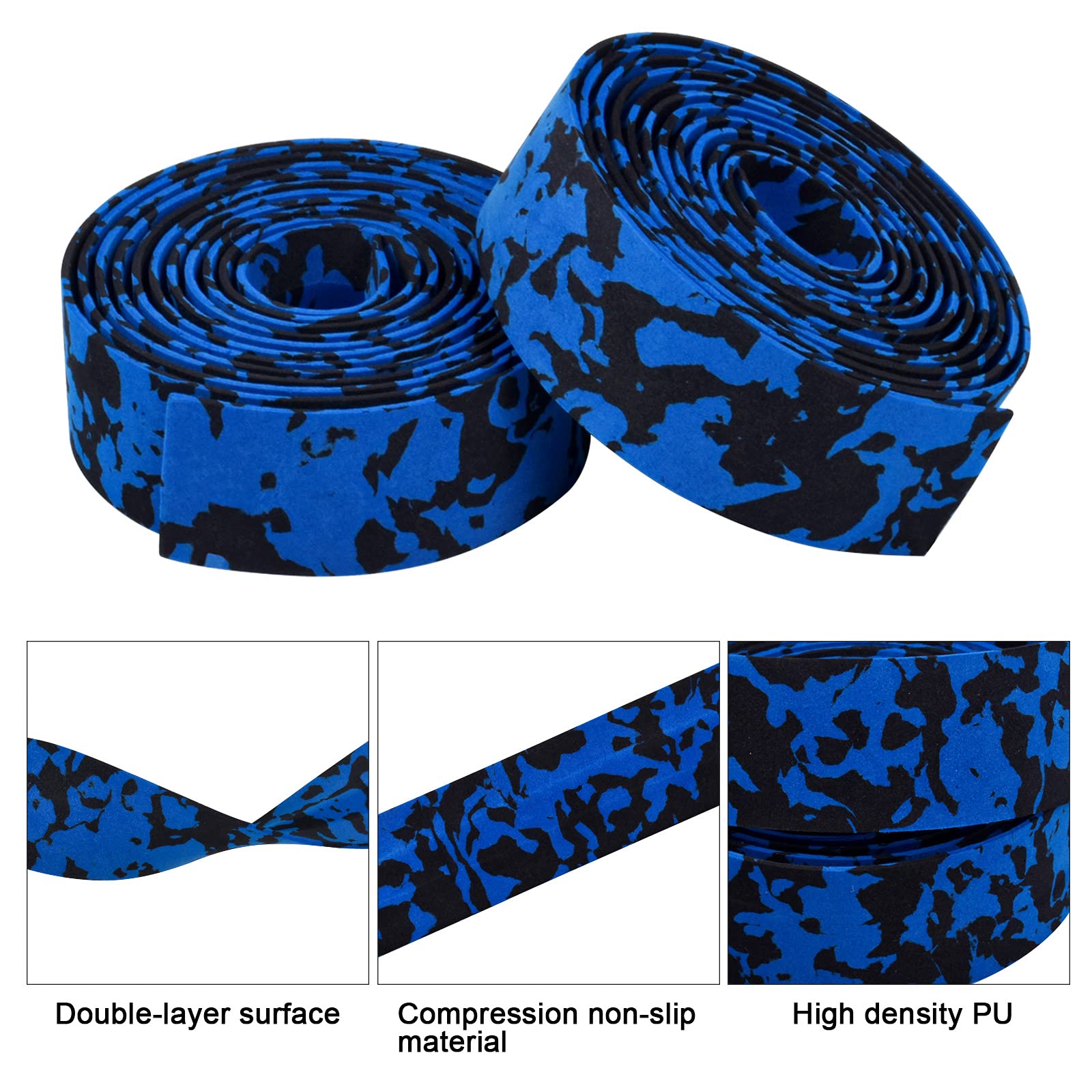 2m Bande de Guidon pour Vélo, Ruban pour Guidon Antidérapant, Respirant Ruban de Cintre, Cyclisme Bandeau de Guidon Vélo Résistante à la Déchirure pour Cyclisme (Bleu-noir