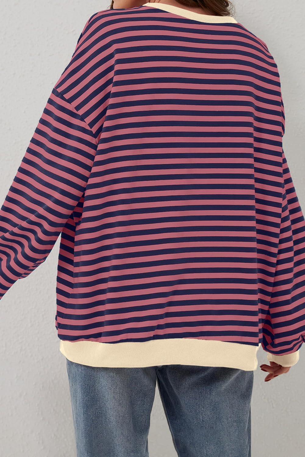 Casual Long Sleeve Sweatshirt: Black Stripe, Oversized Fit