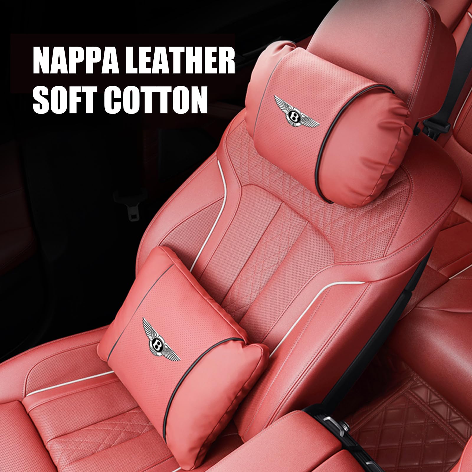 ZZYAYM Car Neck Pillow for Bentley Mulsanne/Mulsanne Turbo 1980-1987 Car Headrest Pillow Lumbar Support Pillow Car Seat Head Support Seat Accessories,Beige White-Set