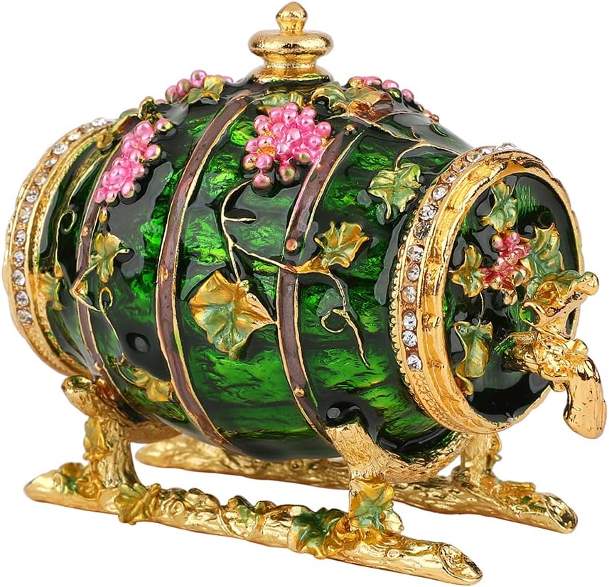 FuruidaWine Barrel Trinket Boxes Hinged Enameled Jewelry Box Hand-Painted Vintage Barrel Decoration Figurine Ornaments Craft Gift