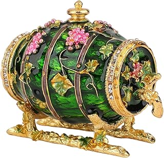 Furuida Wine Barrel Trinket Boxes Hinged Enameled Jewelry Box Hand-Painted Vintage Barrel Decoration Figurine Ornaments Craft Gift
