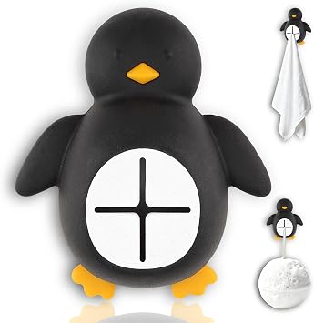 Penguin Wall Towel Hook for Bathroom Kitchen, Cute Silicone Adhesive Holder for Kids, Animal Hanging Hook for Robes Washcloths, Fun Gift for Families, Nursery and Shower Room Decor EDG20