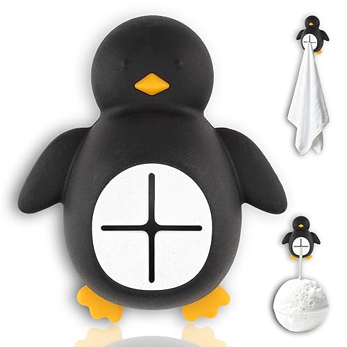 EFFJNSG Penguin Wall Towel Hook for Bathroom Kitchen, Cute Silicone Adhesive Holder for Kids, Animal Hanging Hook for Robes Washcloths, Fun Gift for Families, Nursery and Shower Room Decor EDG20