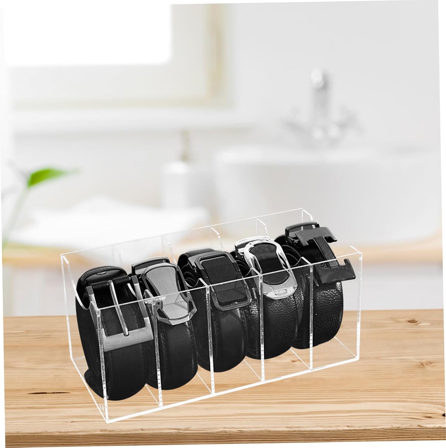 CHILDWEET Compartment Acrylic Belt Organizer for Closet Belt Display Stand Cover Tie and Accessory Storage