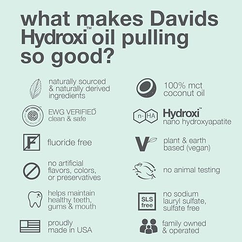 Miniatura 6 de Davids Aceite de hidroxiapatita nano hidroxiapatita enjuague bucal enjuague bucal 100% MCT aceite de coco promueve la salud de los dientes y las
