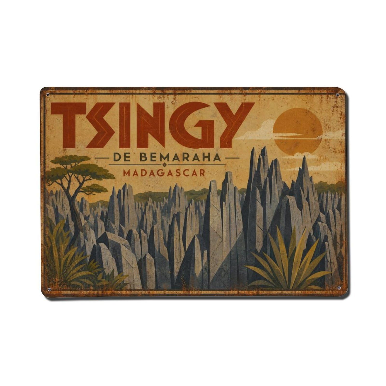 Metal Tin Sign Retro Travel Madagascar Tsingy