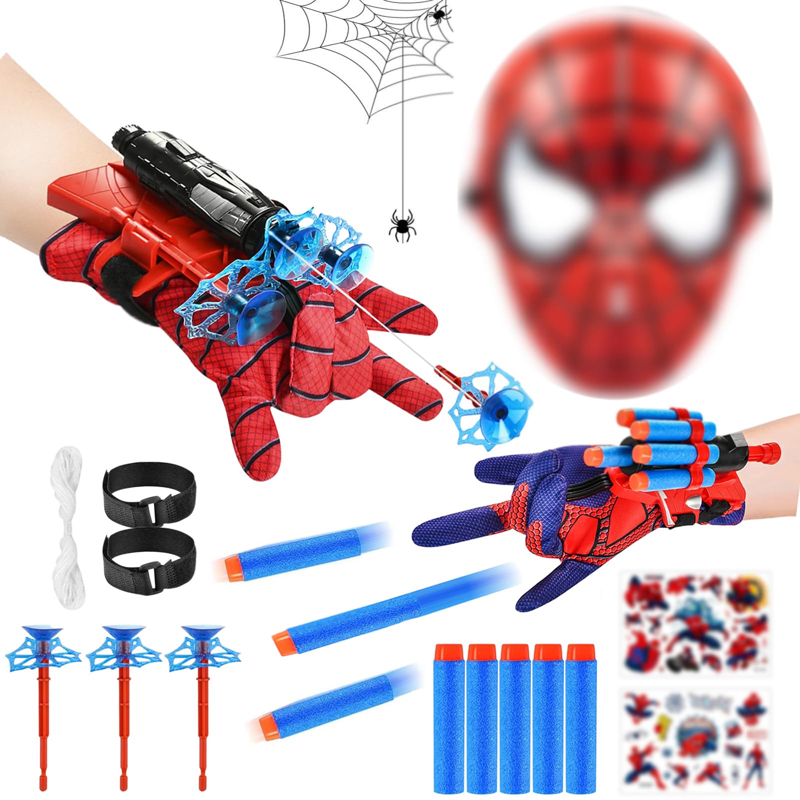 WYFDCZZP Set di 2 Spiderm Guanti per Bambino,Guanti Maschera Spiderm Spara Ragnatele Launcher Set,Giocattolo da Polso Web Launcher Toy,Giochi Bambino 5-10 Anni (A)