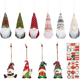 10 Pack Christmas Tree Ornaments Set Hanging Gnomes Decorations- Swedish Gnome Handmade Scandinavian Plush Elf Home Holida...