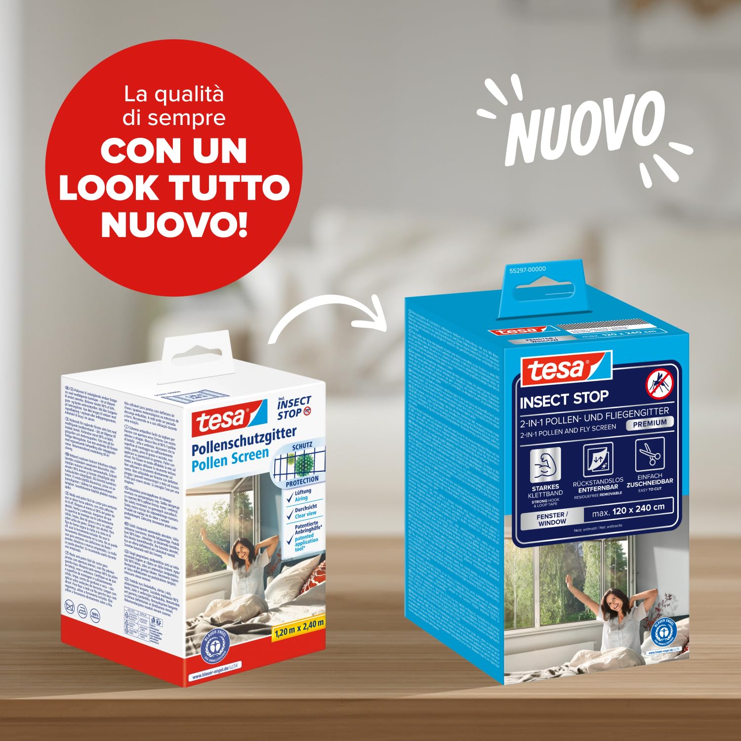 Tesa Zanzariera antipolline - Protezione trasparente per chi soffre di allergie - Per finestre con apertura verso l'interno - Biadesivo attacca stacca - antracite - 120 cm x 240 cm