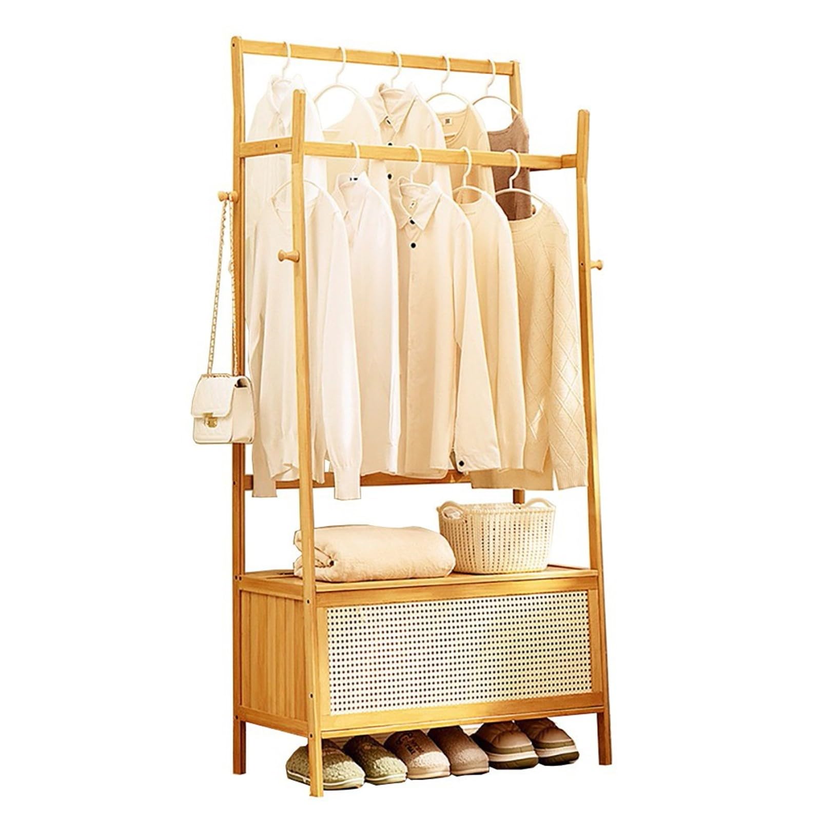 Porte-manteau en bambou elegant dressing haut de gamme resistant 100 kg vestiaire