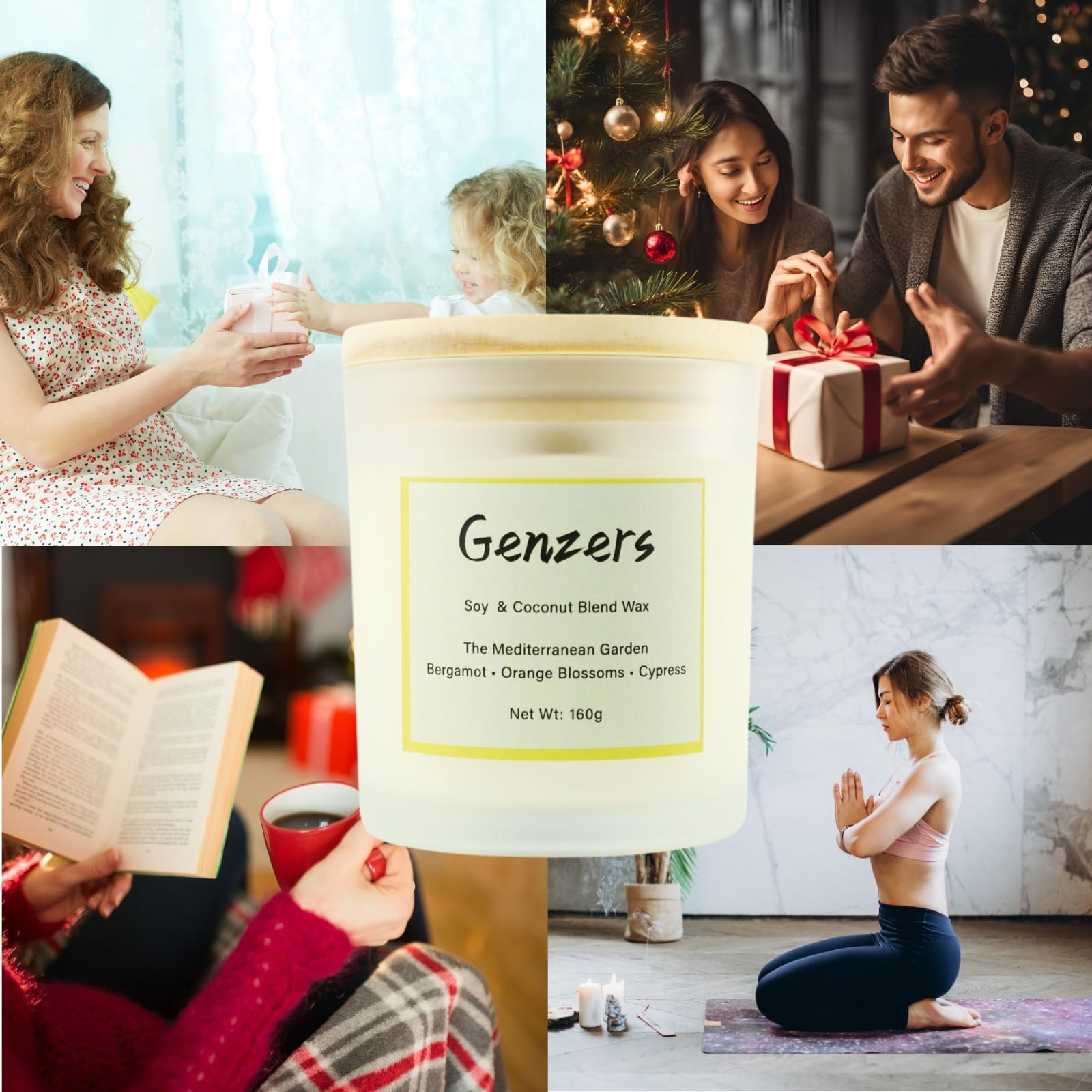 Vela perfumada de bergamota y flor de azahar, vela aromática para el hogar, vela de aromaterapia, hoja de higuera, tarro de soja y coco con mechas de madera, juego de regalo para mujeres, vela de