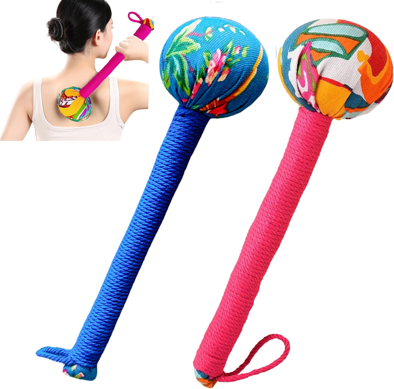 APSWUDR Ergonomic Mugwort Massage Hammer with US Design Patent -Massage Tools, Acupressure and Pain Relief, Reusable Natural Plant Massager.(Light Blue/Light Red)