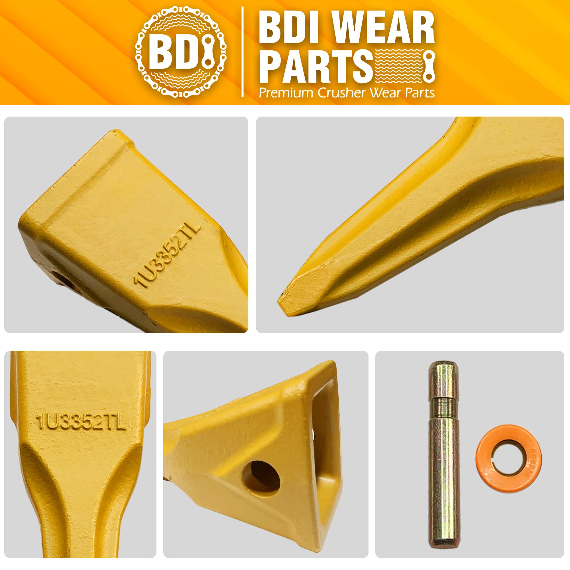 BDI Wear Parts 5PACK 1U3352TL Tiger, Single-Pointed Rock Tooth of