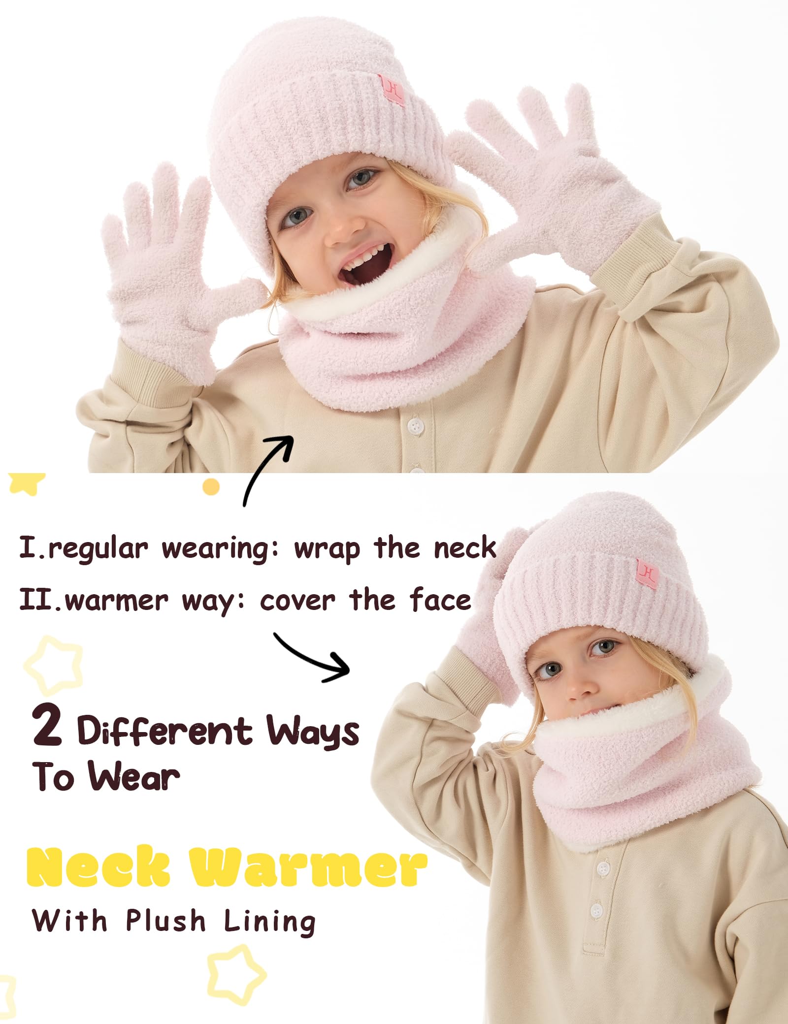 Conjunto de gorro y guantes para niños y niñas, gorro de invierno, calentador de cuello, guantes y manoplas con forro polar para 6-8, 4t, 5t, 4-8