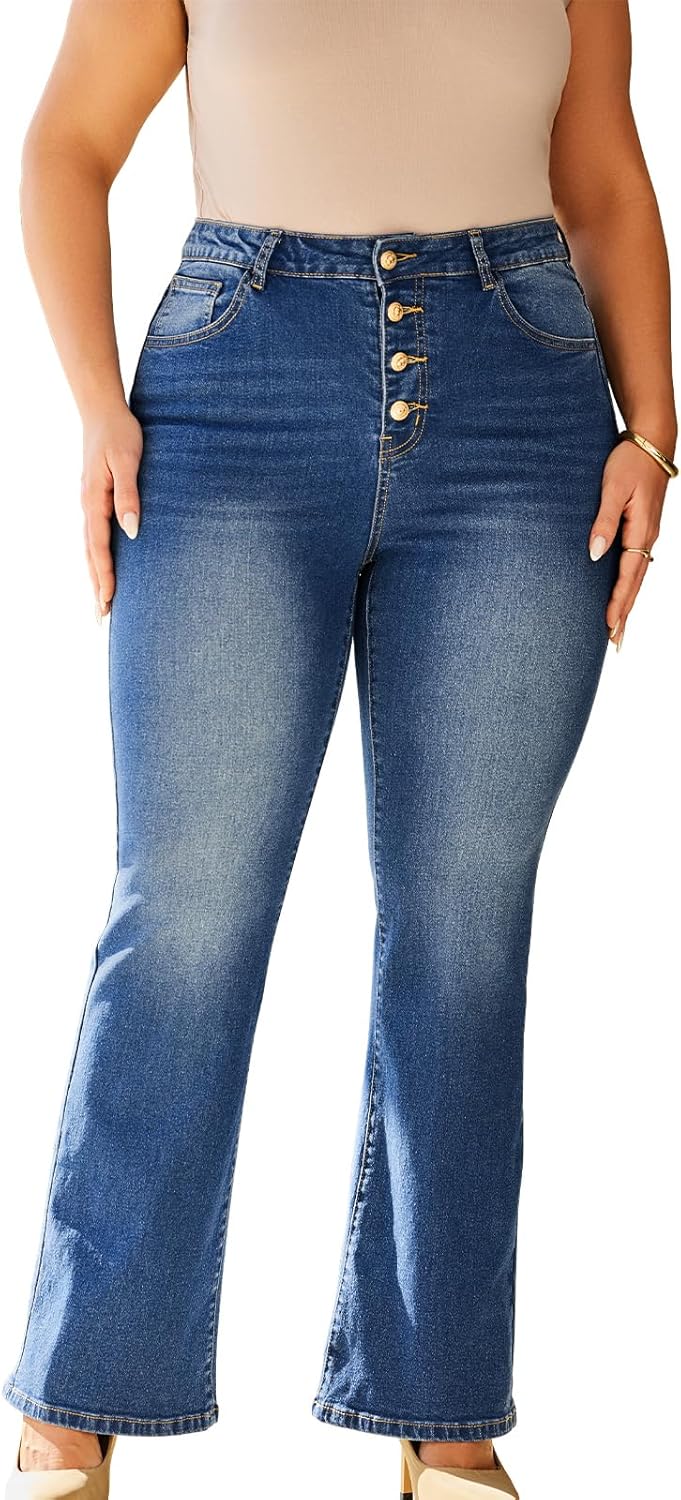 High Waisted Bootcut Jeans for Women Plus Size & Stretchy Boot Cut Womens Jeans High Rise with a 4 Button Closure