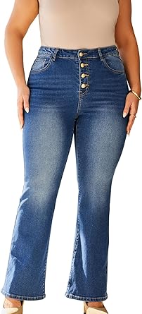 High Waisted Bootcut Jeans for Women Plus Size & Stretchy Boot Cut Womens Jeans High Rise with a 4 Button Closure
