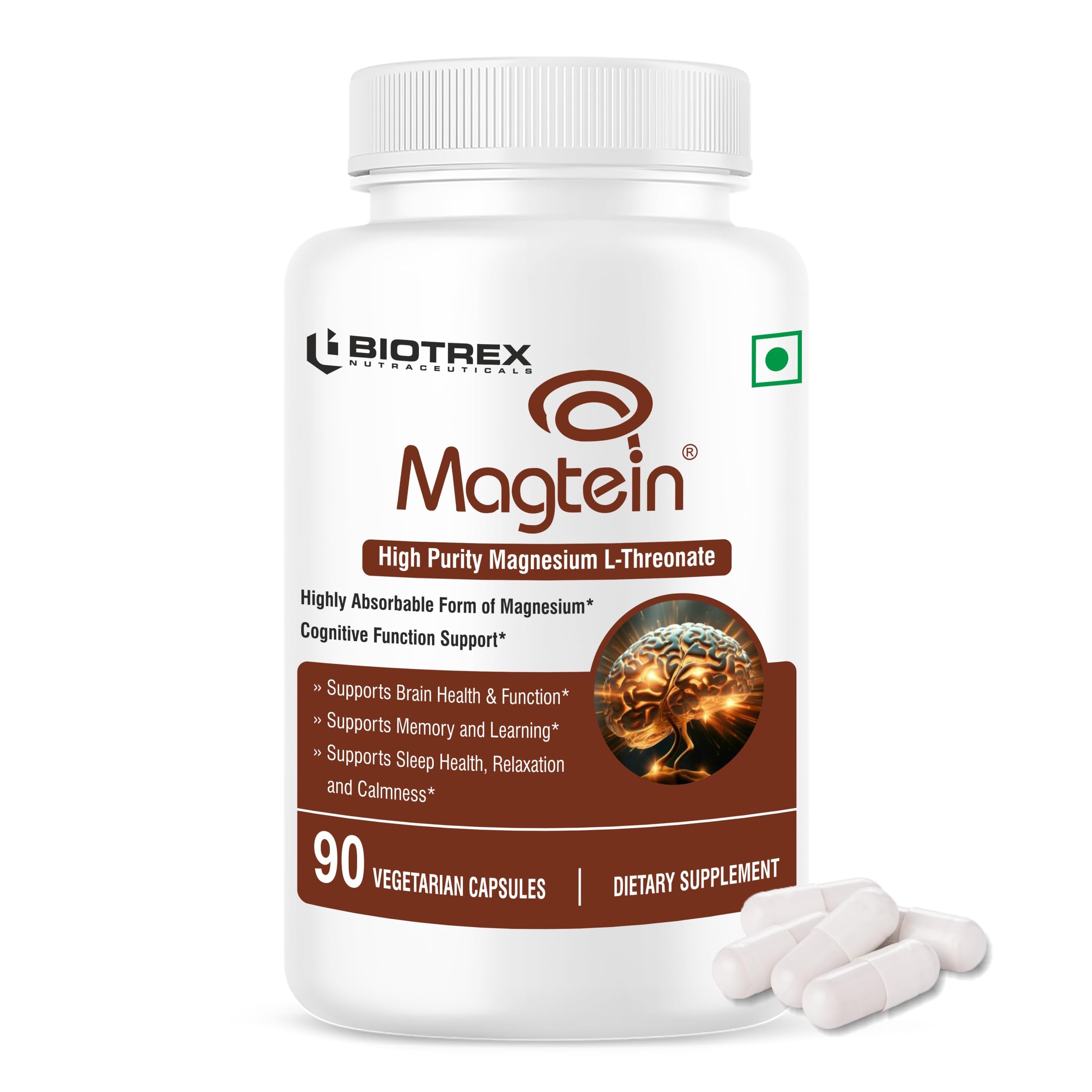 Biotrex Nutraceuticals Magtein Magnesium L-Threonate Supplement, Highly Bioavailable Form of Magnesium, Supports Sleep Health And Cognitive Function - 90 Veg Capsules-picture-17