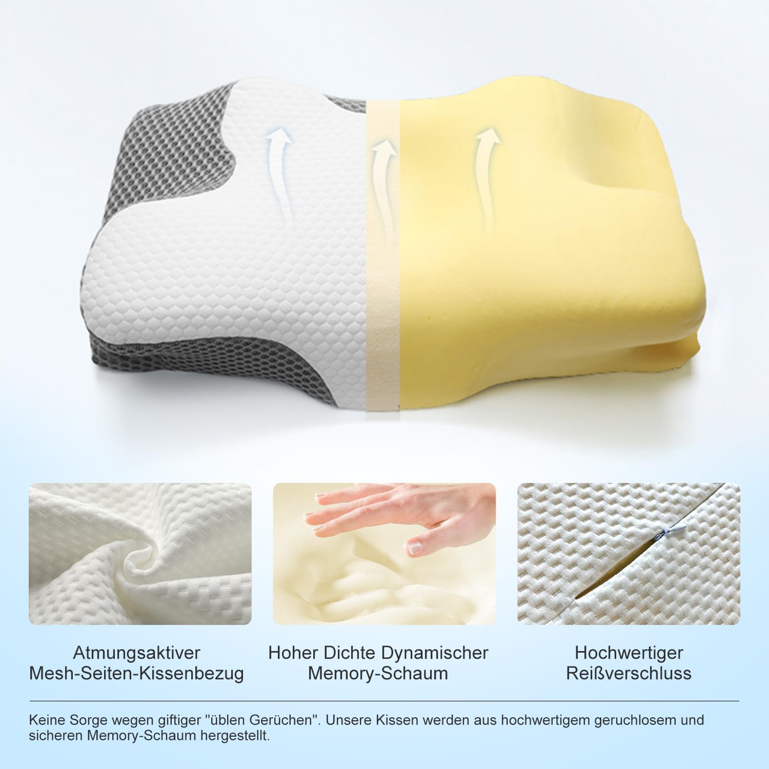 MULISOFT Cuscino Morbido per un Sonno Ristoratore N-1130, Cuscino Cervicale in Schiuma Memory, Adatto a Tutte le Posizioni di Sonno, Fodero Lavabile, Design Ergonomico - 2