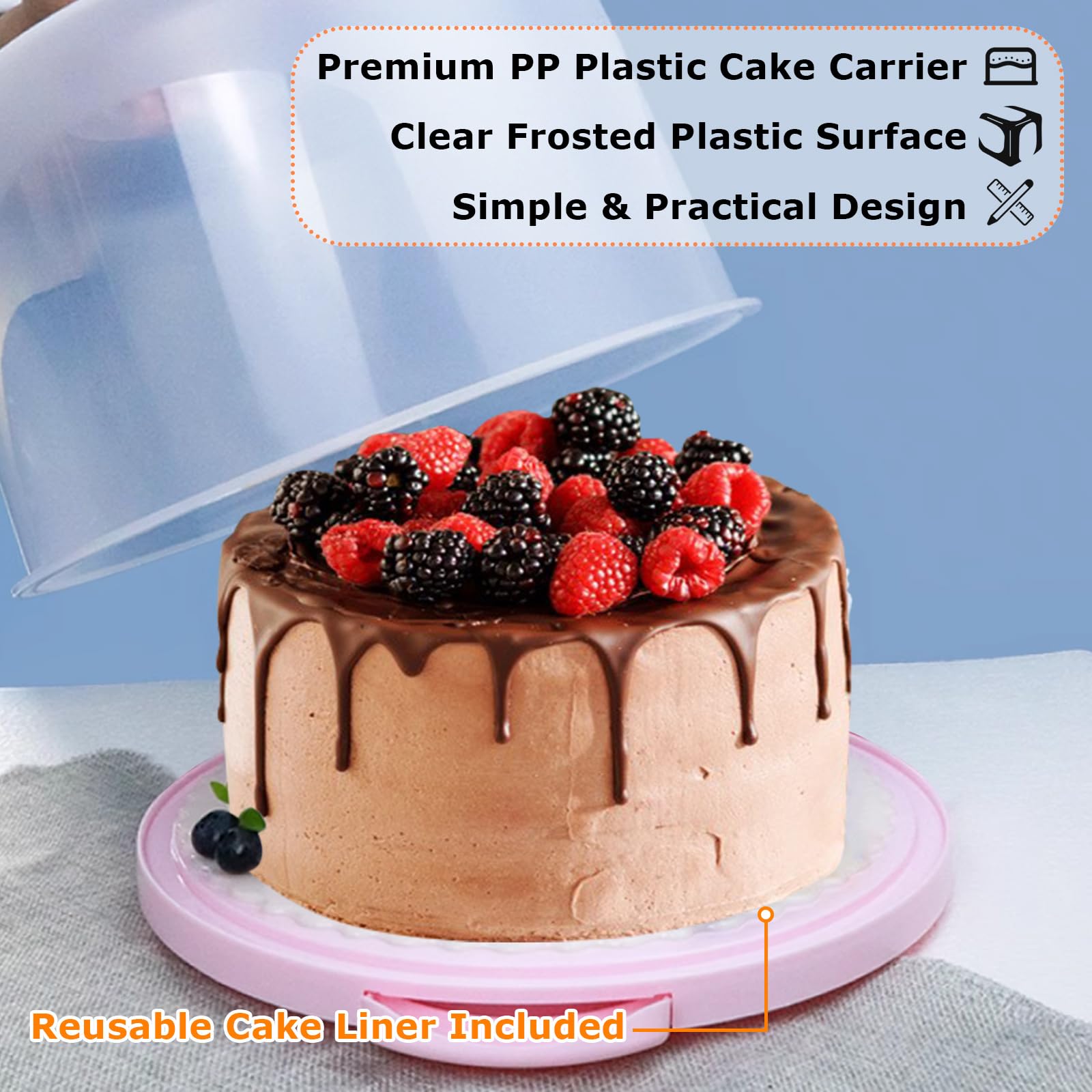 SENENQU Caja de plástico para tartas de 10 pulgadas de alto, soporte grande para tartas con asa y soporte para cupcakes, contenedor portátil para tartas con base de plástico de dos caras para fiesta