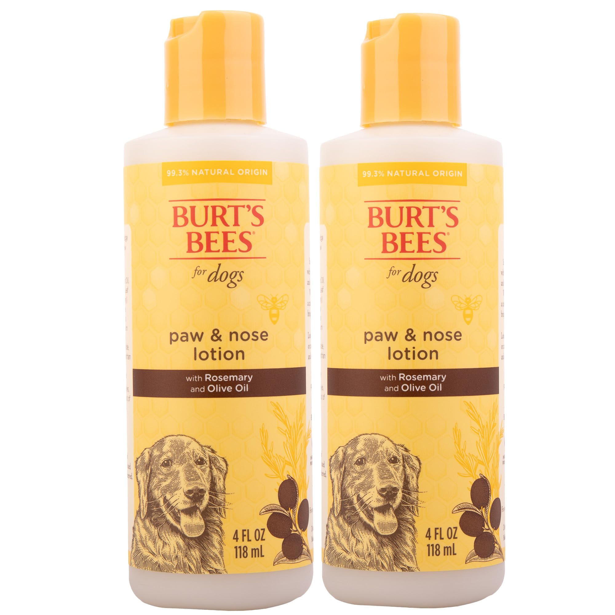 Burt's Bees for Pets Paw and Nose Lotion with Rosemary and Olive Oil, 2pk, 99.7% Natural Origin Formulas, Dog Paws and Pad Moisturizer, Caine Nose Soothing Formula, 2pk, 4oz