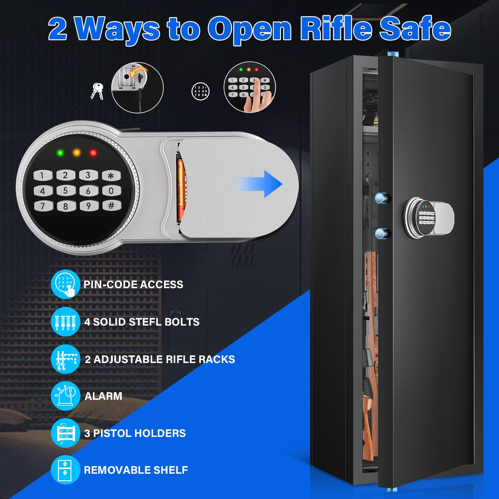 8 Gun Rifle Gun Safe Fireproof, 50 Depth Quick Access