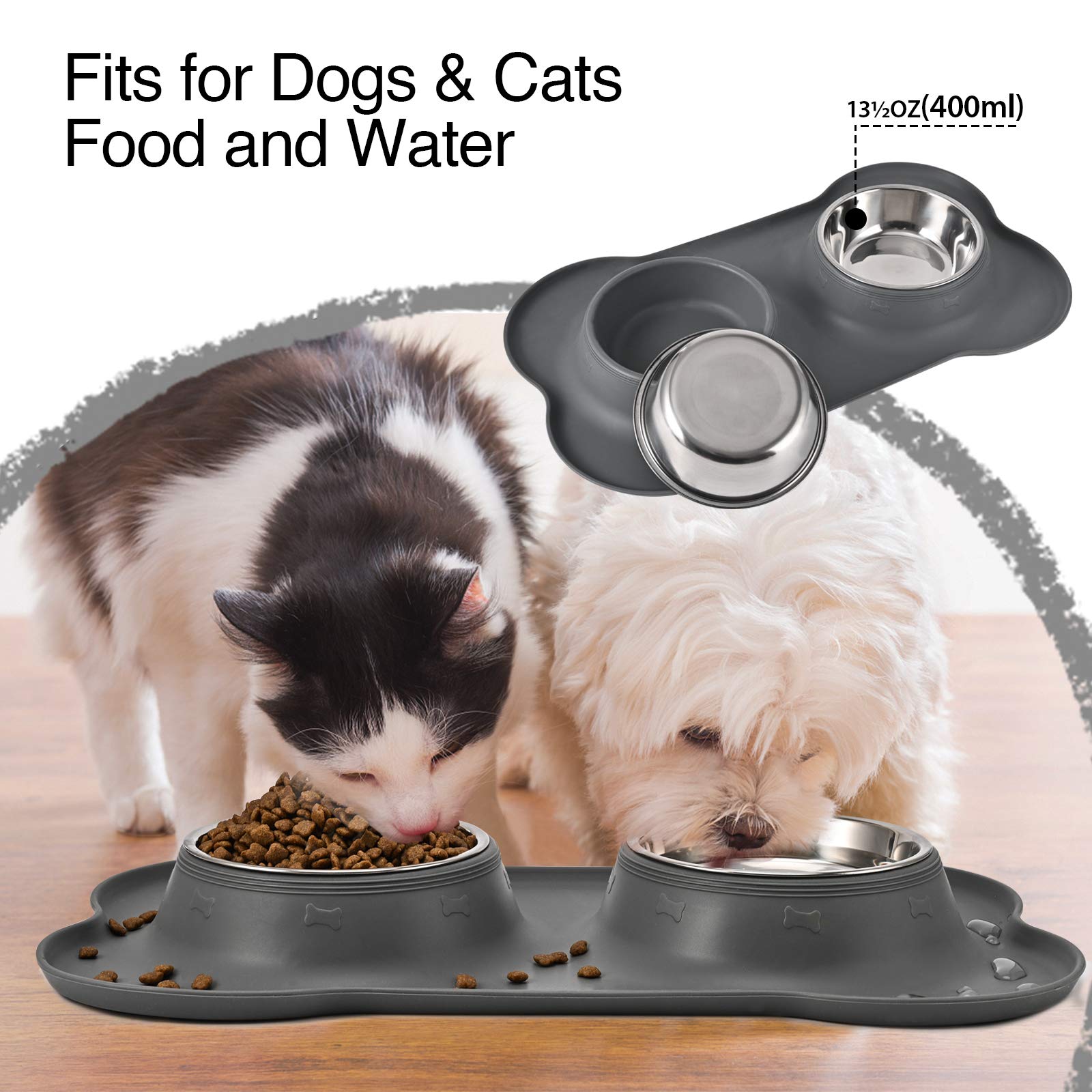 2 ciotole per cani in acciaio inox, per acqua e cibo per animali domestici, con tappetino antiscivolo in silicone antiscivolo, per animali domestici, cuccioli di piccola e media taglia, gatti