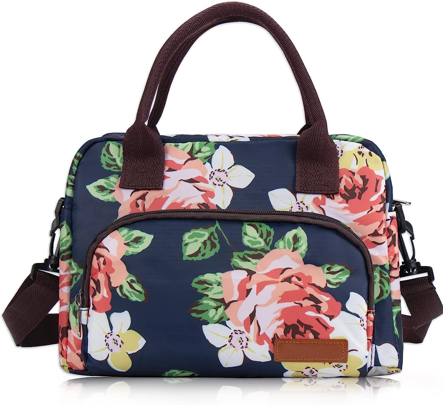 Insulated Lunch Bag for Women. Lunch Box, Reusable with Zipper Lunch Tote Bag Detachable Shoulder Strap Drinks Cooler Durable Leakproof for Work, Picnic, Beach, Fishing (Violet + Thermos)