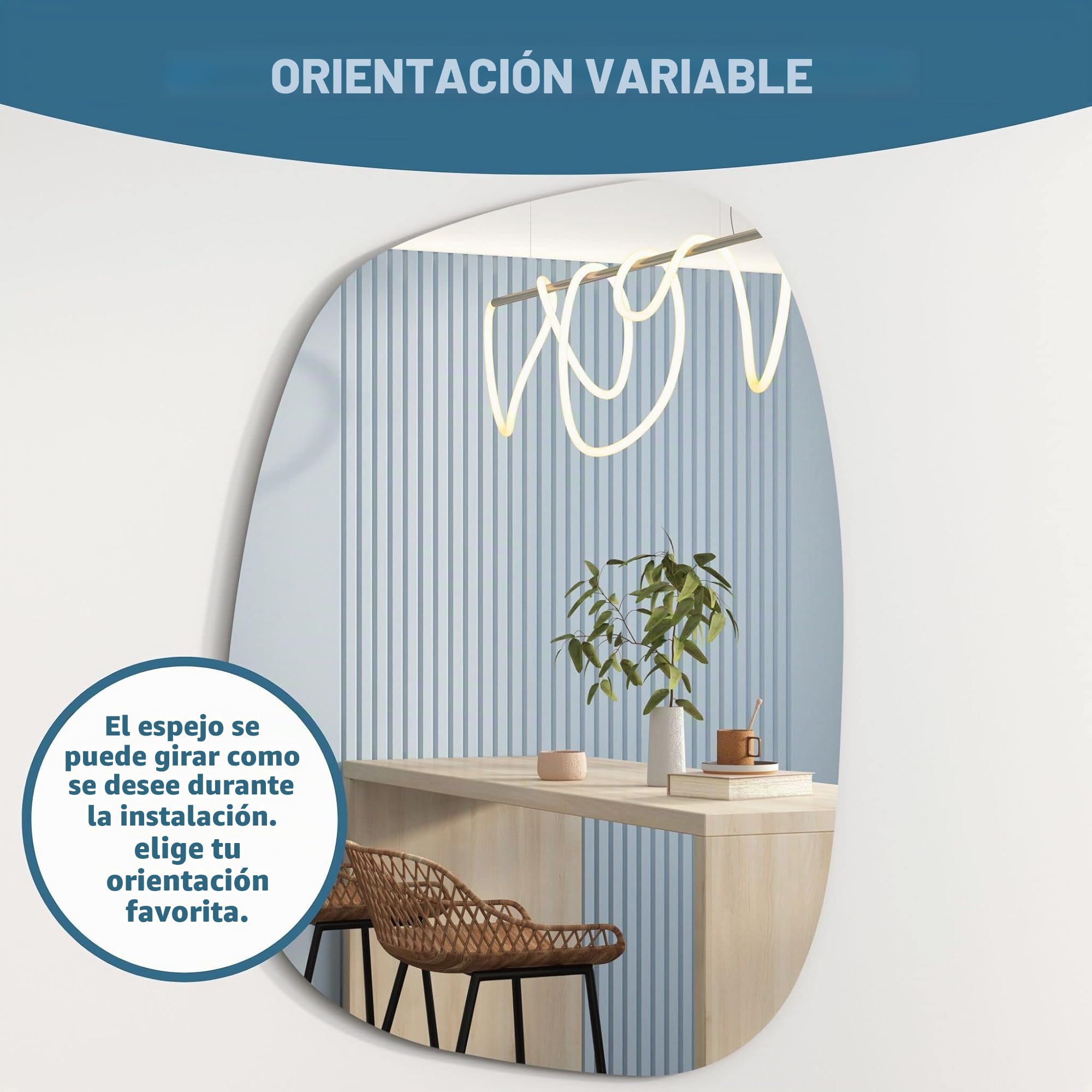 Albatros Espejo de Diseño Asimétrico - 90 x 70 cm, de Pared o Puerta, Forma Orgánica Moderna, Ovalado y Grande, Sin Marco
