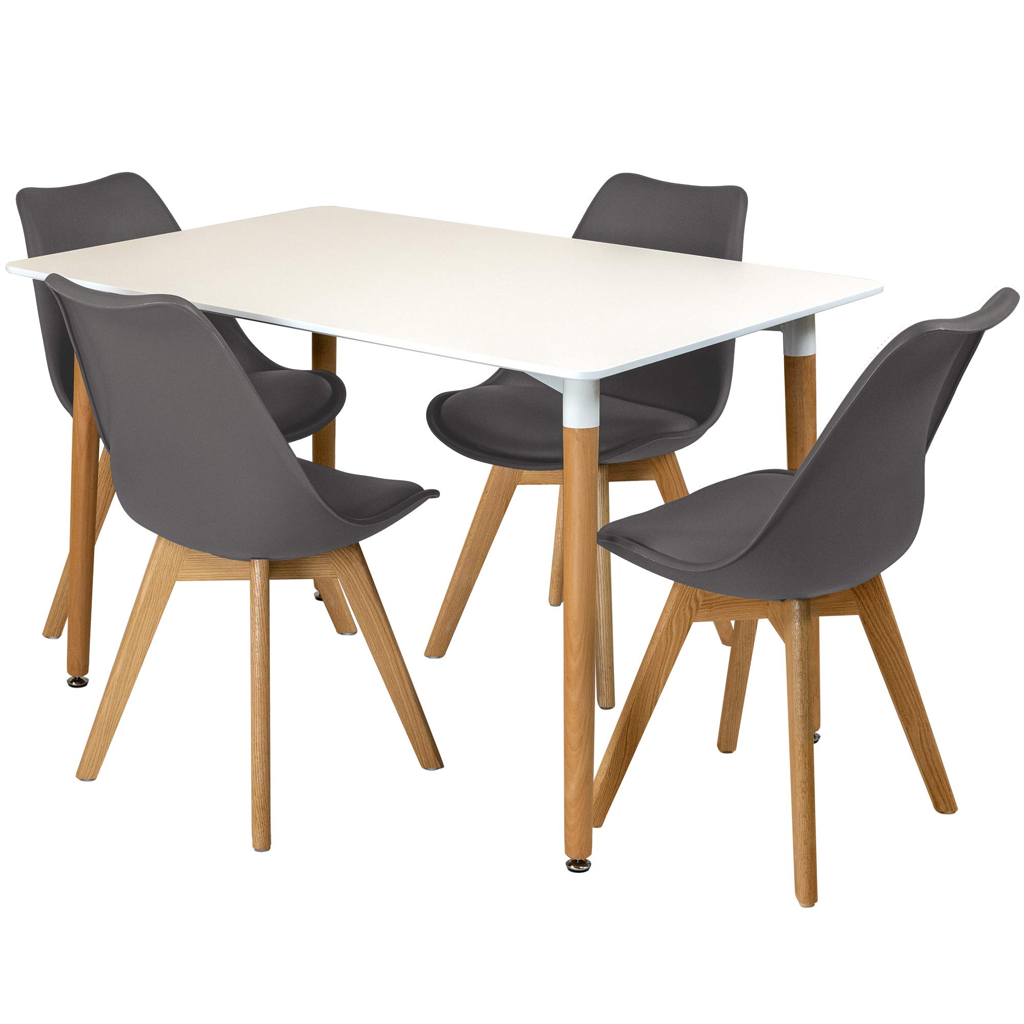 Charles Jacobs White Rectangular Dinner Table Set with 4 Dining Chairs - Grey