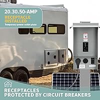 Vista 2 de Panel de toma de corriente temporal con receptáculo de 20, 30 y 50 amperios instalado, panel de salida eléctrica RV con interruptor