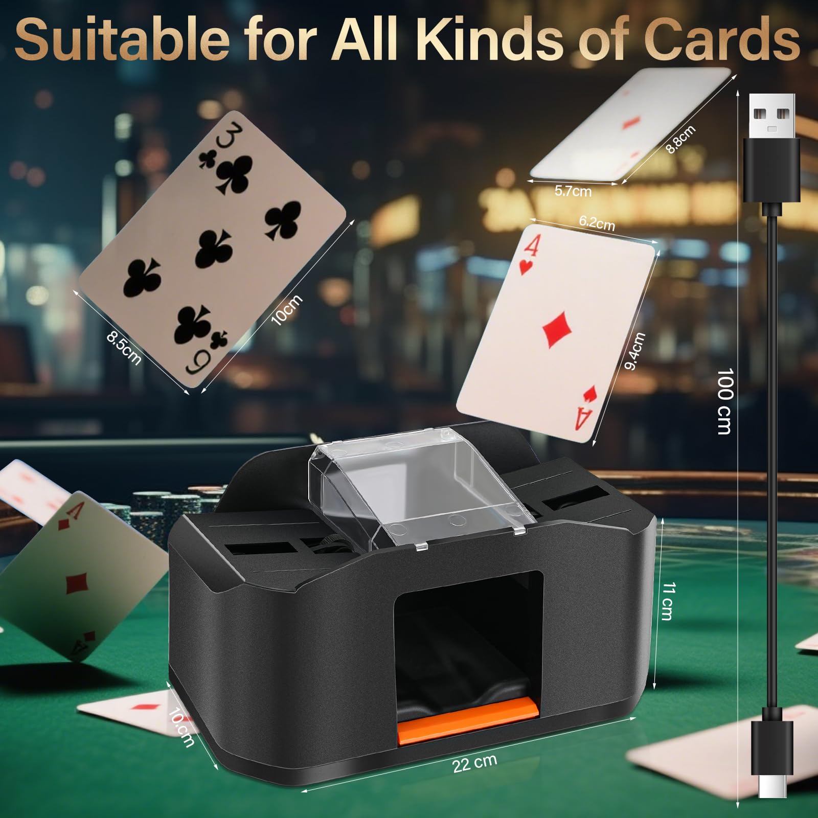 Kasanni Mischia Carte Automatico, Mescolatore Carte da Gioco per 1-2 Mazzi, Miscelatore per Carte Ricaricabile, Distributore Carte da Gioco, Miscelatore a Basso Rumore per Poker, Uno, Skip Bo