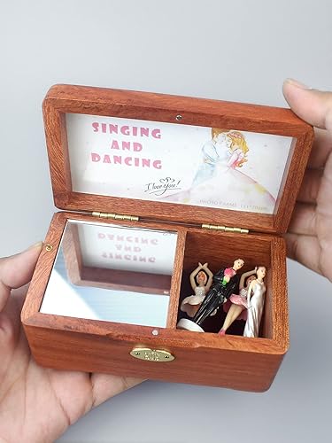 Miniatura 5 de SOFTALK Cajas musicales de madera maciza para bailarina con fotos personalizables para regalos de Navidad (foto de ballet giratoria, palisandro,