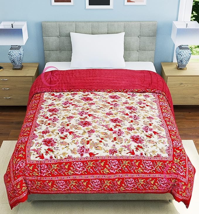 Image of EMIOUR 400 TC Pure Cotton Soft Jaipuri AC Quilt /Razai /Rajai Floral Print,Jaipuri Razai Cotton Quilt for Winter,Lightwieght Jaipuri Razai (Design 13, Double Bed)