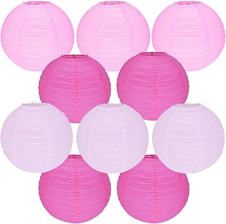 10Pcs 16 Inch Round Paper Lanterns for Home Decor, Restaurant, Church, Wedding, Birthday Party Decorations, Hanging Chinese Japanese Paper Lantern Lamps (Pink Series)