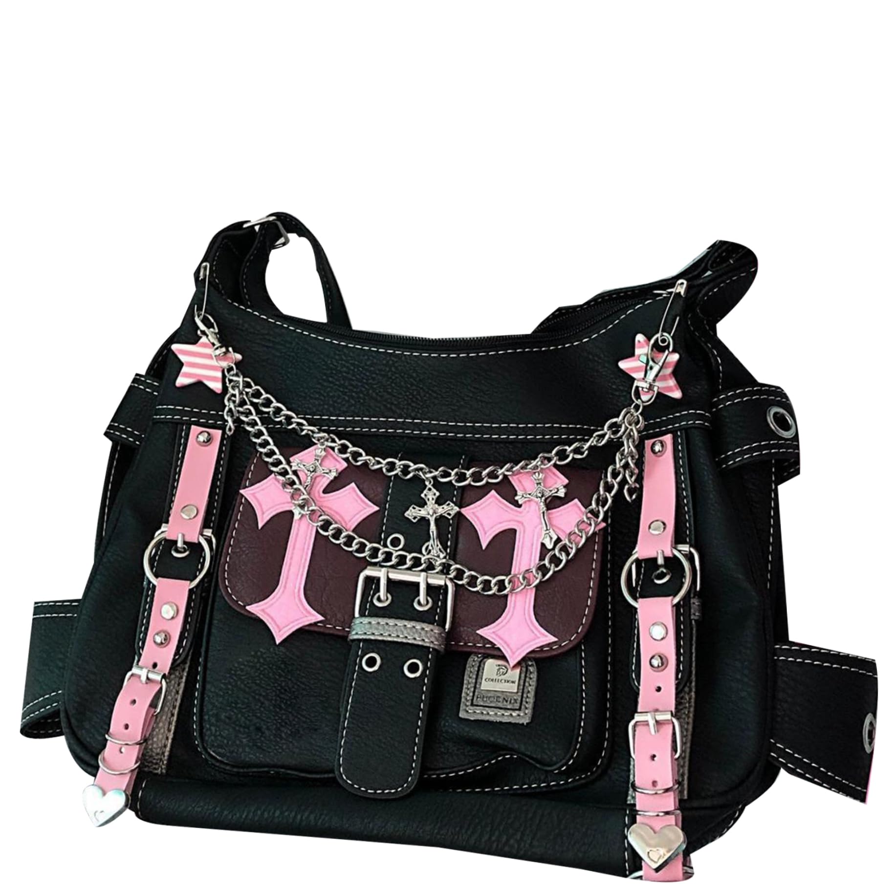 Sac goth punk Y2K en cuir avec sangle réglable pour femmes