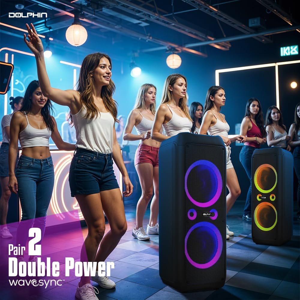 Two Dolphin SP-1270RBT speakers paired for double power