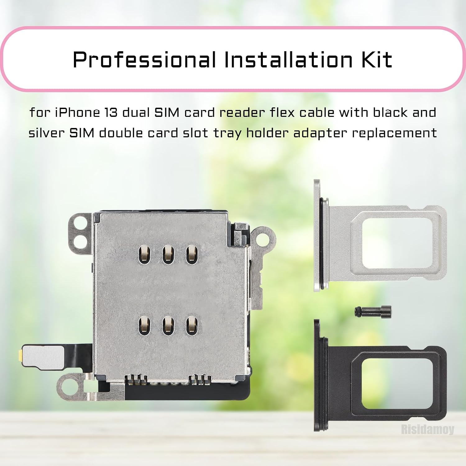 for iPhone 13 Dual SIM Card Reader Flex Cable Replacement | Black and Silver Double SIM Card Tray Slot Holder Adapter with Sim Ejector Repair Tool Kit A2631 A2633 A2634 A2635 A2482