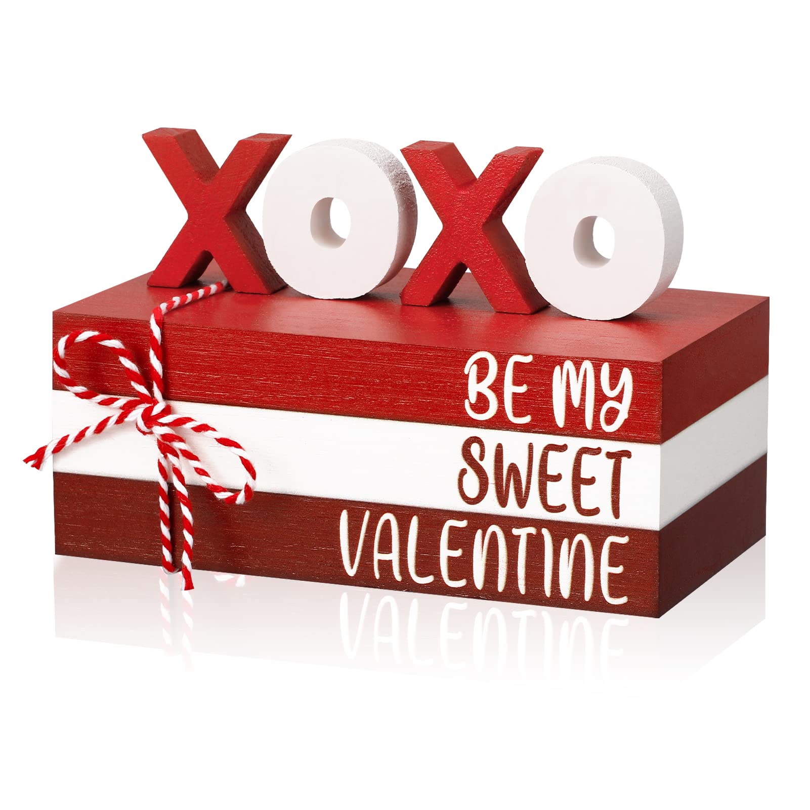 Chenkaiyang2 Pcs Christmas Valentine's Day Tiered Tray Decor Bundle, Rustic Wood Decorative Book Stack,Be My Sweet Valentine Love Table Sign with Twine for Farmhouse Shelf Home Tiered Tray Decor(red)