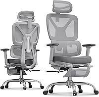 Vista 26 de FLEXISPOT ErgoX - Silla de oficina ergonómica premium con reposapiés, reposabrazos 3D ajustables, soporte lumbar dinámico, función de reclinación e